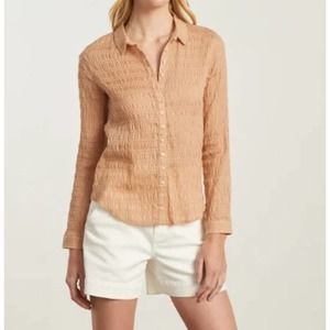 Everlane The Button Smock Top in Neutral Tan Button Front Stretch Womens Size 12